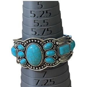 Cuff Bracelet Turquoise Silver Tone Bohemian Southwestern Western